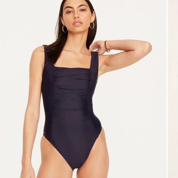 J.Crew Ruched Squareneck Navy Blue One-piece Swimsuit Plus Size 22 - Picture 1 of 3